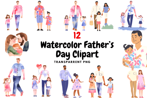 Cherishing Moments: The Art of Father & Daughter Watercolour Clipart
