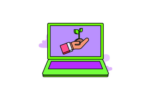 Cute Laptop Icon Plant Color Outline: Your Digital Design Ally