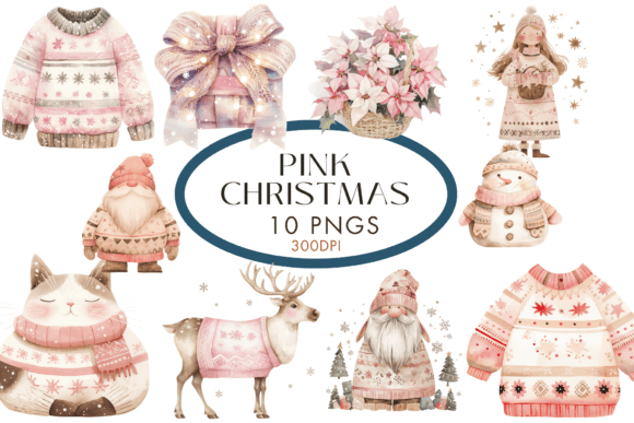 Elevate Your Festive Projects with Pink Christmas Watercolour Clipart