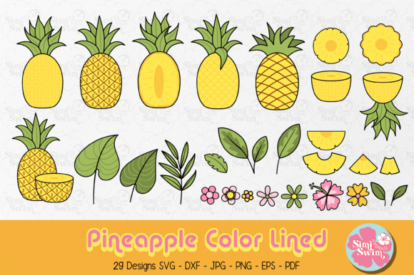 Pineapple Color Lined SVG: A Tropical Fruit SVG Design Asset