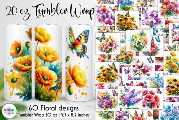 Watercolour Flowers Tumbler Wrap Bundle: A Designer's Floral Toolkit