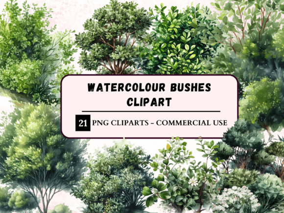 Watercolour Greenery Bushes Clipart: Bring Organic Charm to Your Designs