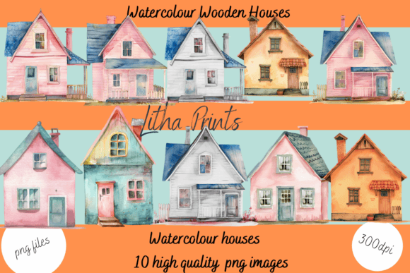Watercolour Wooden Houses: A Pastel Collection for Your Creative Projects